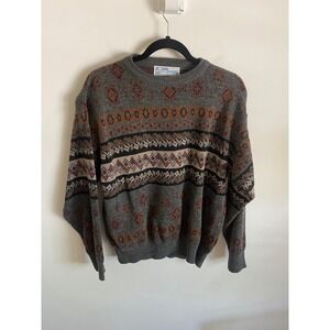 Functionals Mens Vintage‎ Geometric Fair Isle Sweater Grey Made in Italy Large
